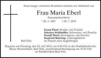 Traueranzeigen Von Maria Eberl Trauer Merkur De