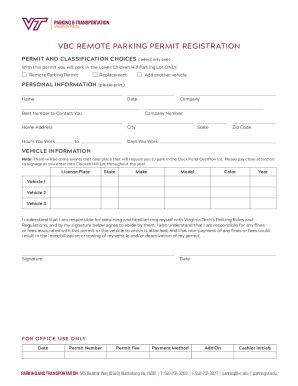 Fillable Online Parking Vt Vbc Remote Parking Permit Registration Fax