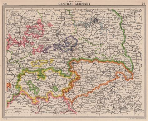 Central Germany BARTHOLOMEW 1949 Old Vintage Map Plan Chart