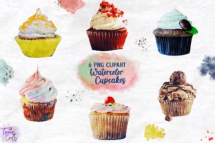 Watercolor Cupcake Clipart Png Set Graphic By Thetruecrafts Creative