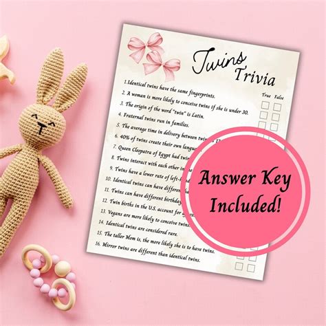 Twins Trivia Twin Girls Baby Shower Twins Trivia Game Printable Baby