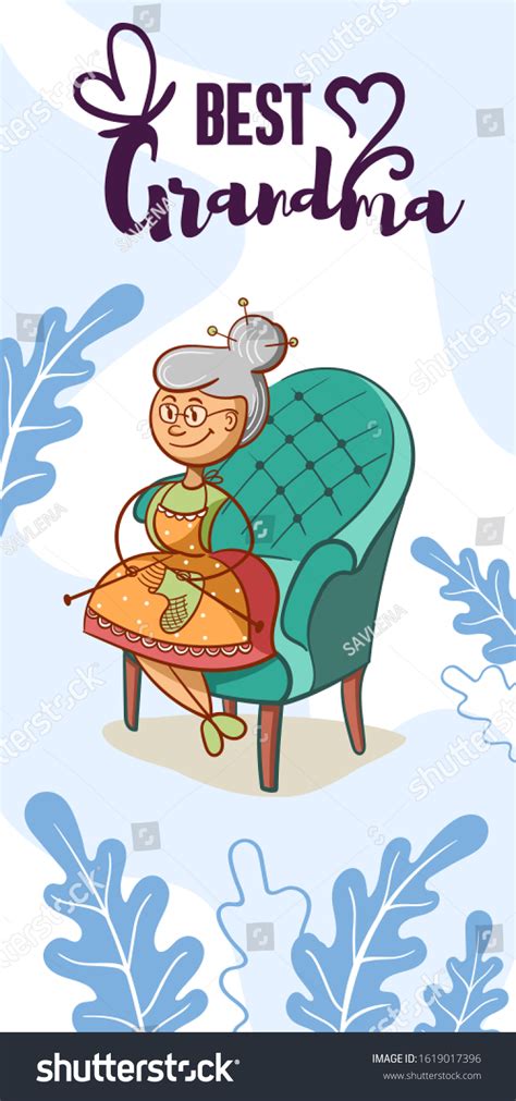 Vertical Banner Grandmother In A Chair Knits Royalty Free Stock