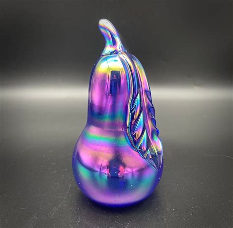 Gibson Glass Cobalt Blue Iridescent Carnival Glass 1993 Pear