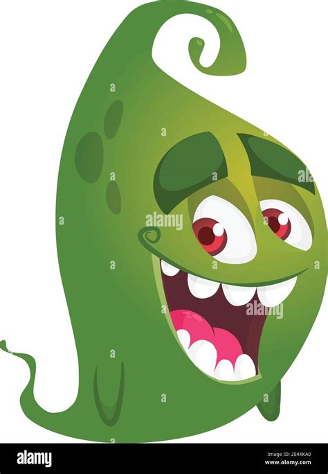 Happy Green Cartoon Monster Vector Halloween Illustration Stock Vector