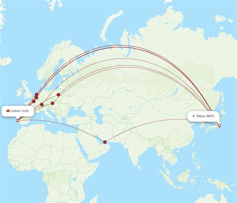 All Flight Routes From Tokyo To Lisbon NRT To LIS Flight Routes