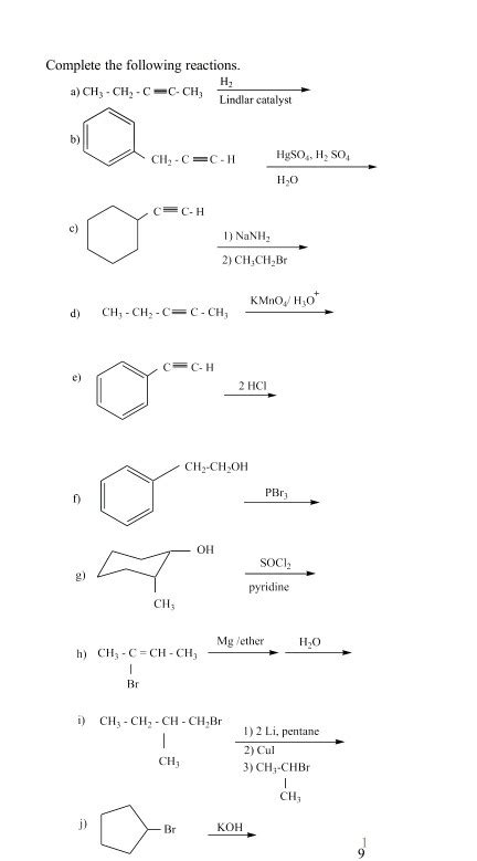 Solved Complete The Following Reactions A Ch Ch C C Ch