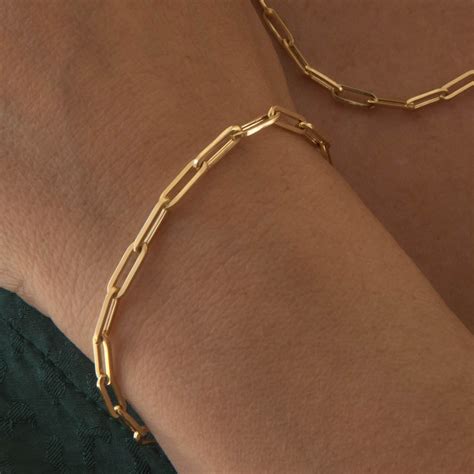 Oval Link Elongated Chain Real Gold Paper Clip Chain Bracelet K