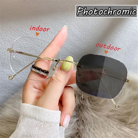 Photochromic Nearsighted Sunglasses Fashion Ultralight Frameless Myopia Eyeglasses Finished