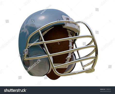 Ball Inside A Football Helmet Isolated On White Background Stock Photo