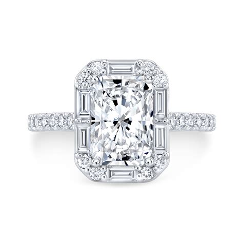 1ct. Radiant cut Natural Diamond Halo Baguette and Pave Diamond ...