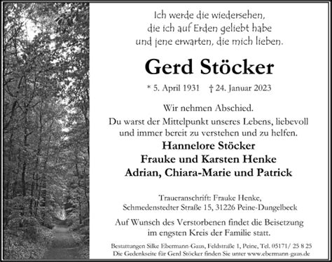 Traueranzeigen Von Gerd St Cker Trauer Anzeigen De