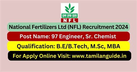 NFL Recruitment 2024 97 Engineer Posts Apply Now Tamilanguide