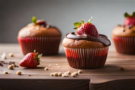 Una Magdalena Con Glaseado De Chocolate Y Una Fresa Encima Foto Premium