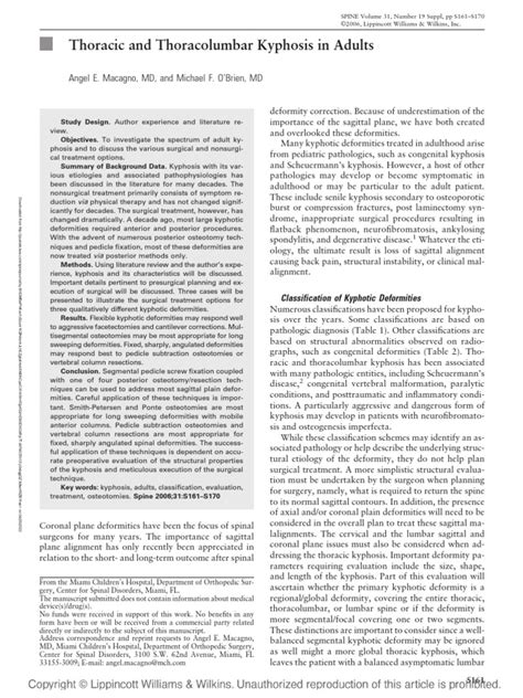 Thoracic and Thoracolumbar Kyphosis in Adults.9 | PDF | Vertebral Column | Vertebra