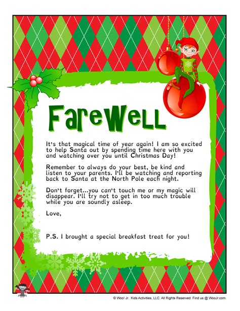 Elf on the Shelf Goodbye Letter Template | Woo! Jr. Kids Activities