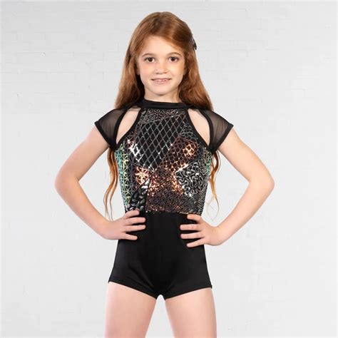 Sequin And Mesh Panelled Biketard Dance Costume The Dancers Shop Uk