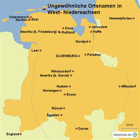 StepMap Lustige Ortsnamen Niedersachsen Landkarte für Deutschland