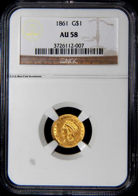 1861 One Dollar Gold|1861 Gold $1 NGC AU58