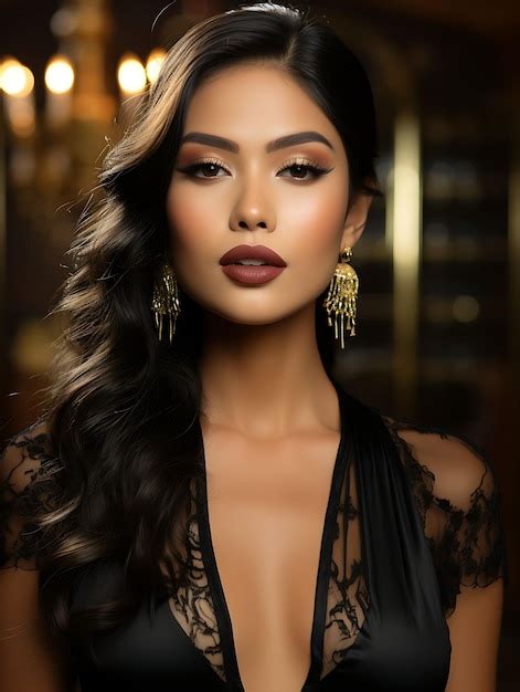 Premium AI Image Photo Of Brunette Asian Woman Holding A Lipstick Glossy Black And Gol Concept