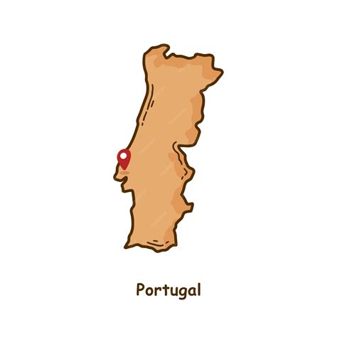 Mapa de Portugal desenhado à mão com design de desenho animado de linha