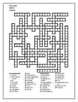 D accord 1 Unité 3 Leçon A Crossword by jer520 LLC TPT