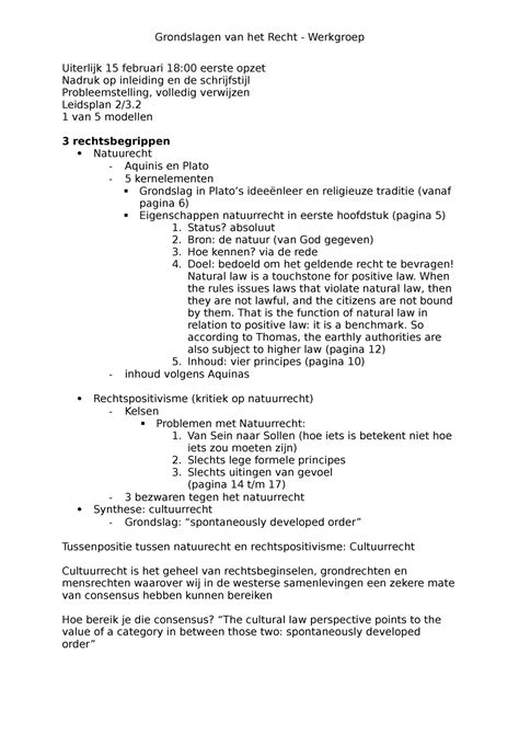 Grondslagen Van Het Recht Werkgroepnotities Oriëntatievak