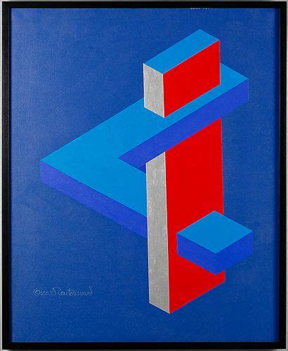 Oscar Reutersv Rd Olja P Duk Signerad Bukowskis Geometric Art