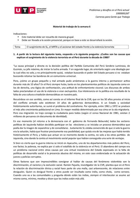 El Surgimiento De SL El MRTA Y El Accionar Del Estado Frente A La