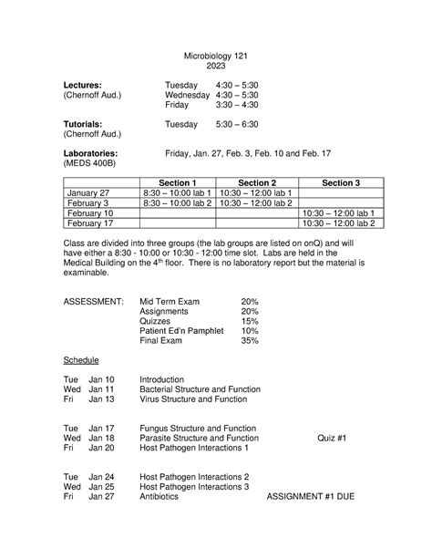 Micr Syllabus Microbiology Lectures Tuesday