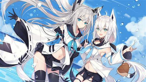 Kawakaze Azur Lane Hiroyamatsu Fox Girl Blue Eyes Green Eyes