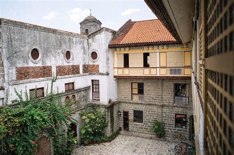 Top View Of The Courtyard Of An Old Spanish Colonial Period House In