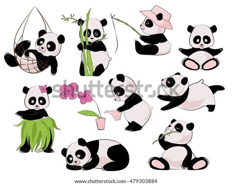 「set Cartoon Cute Pandas Different Poses」のベクター画像素材（ロイヤリティフリー） 479303884