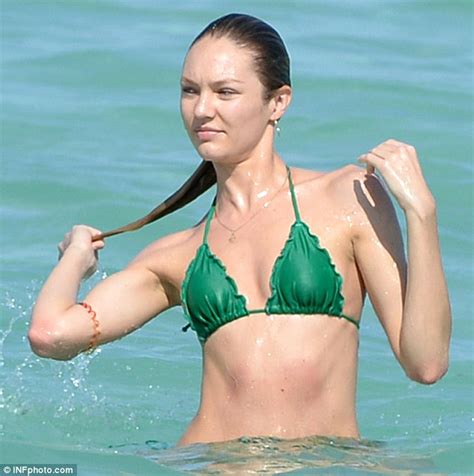 Retro Bikini Candice Swanepoel Strolls In A Green Bikini As She Lets