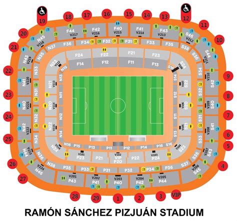 Ramón Sánchez Pizjuán Stadium Seating Chart with Rows and Seat Numbers 2024