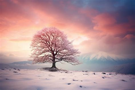 Premium Photo | Oak tree in a snowy landscape