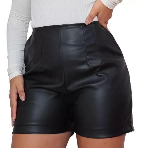 Short Cirre Feminino Couro Fake Cintura Alta Social Elegante MercadoLivre