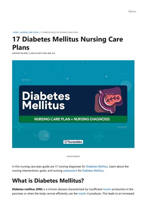 SOLUTION 17 Diabetes Mellitus Nursing Care Plans Studypool