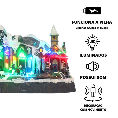 Vilarejo Natalino Iluminado Decora O Cen Rio Luz Led Som Movimento