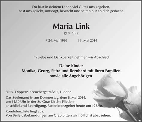 Traueranzeigen Von Maria Link Trauer36 De