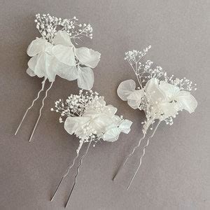 White Hydrangea Dried Flower Hair Pins For Bride Hair Accessories