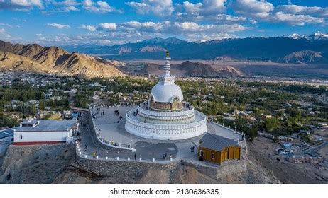 Aerial View Shanti Stupa Buddhist White Stock Photo 2127838643