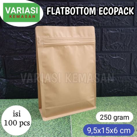 Jual Isi 100 Pcs FLAT BOTTOM ECOPACK 250gr FB Kpack Kemasan Kopi