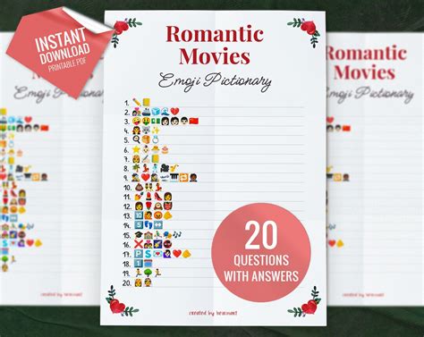 Romantic Movies Emoji Pictionary, Printable Party Games, Fun Family ...