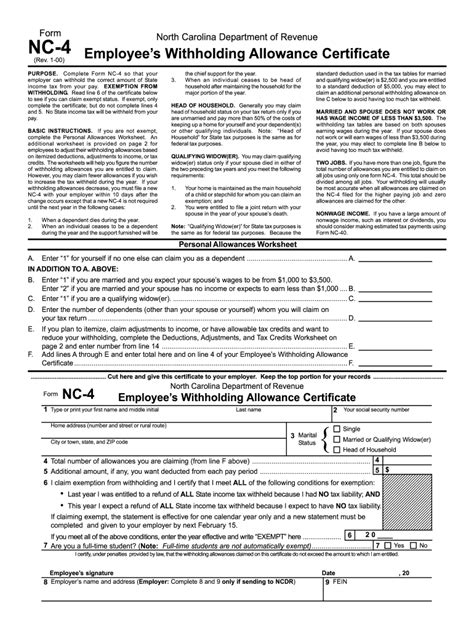 Nc4 Fillable Form Printable Forms Free Online