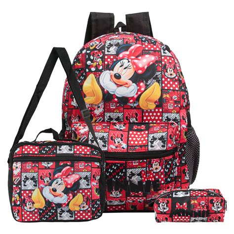 Mochila Escolar Bolsa Da Minnie Mouse Costa Lancheira Estojo Submarino