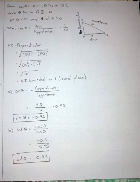 Solved Given cosθ 0 3 and θ lies in Quadrant III find A sinθ B