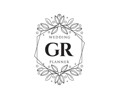 Colección De Logotipos De Monograma De Boda Con Letras Iniciales Gr Plantillas Florales Y