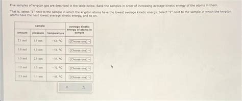 [Solved]: Five samples of krypton gas are described in the