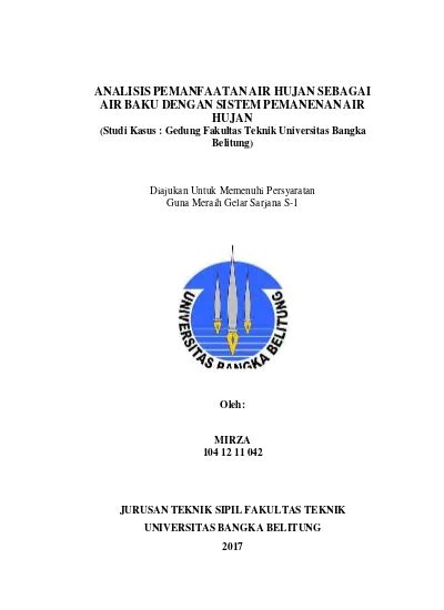 Analisis Pemanfaatan Air Hujan Sebagai Air Baku Dengan Sistem Pemanenan