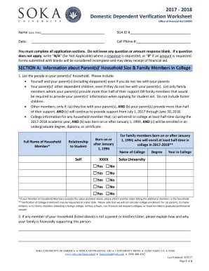 Fillable Online Domestic Dependent Verification Worksheet Fax Email